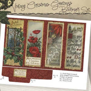 Printable Holiday Christmas Bookmark Set  Christmas Greetings Party Favor Stocking Stuffer Digital Collage Sheet  instant Download Printable