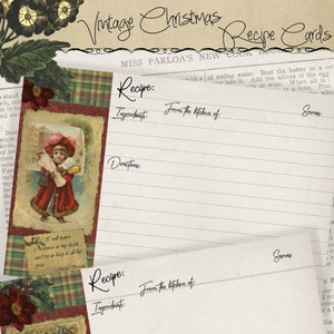 4x6 Holiday Printable Vintage Christmas Recipe Card Set Gifts for Cooks, Kitchen Printables Instant Download Digital Cooking DIY Project Kit