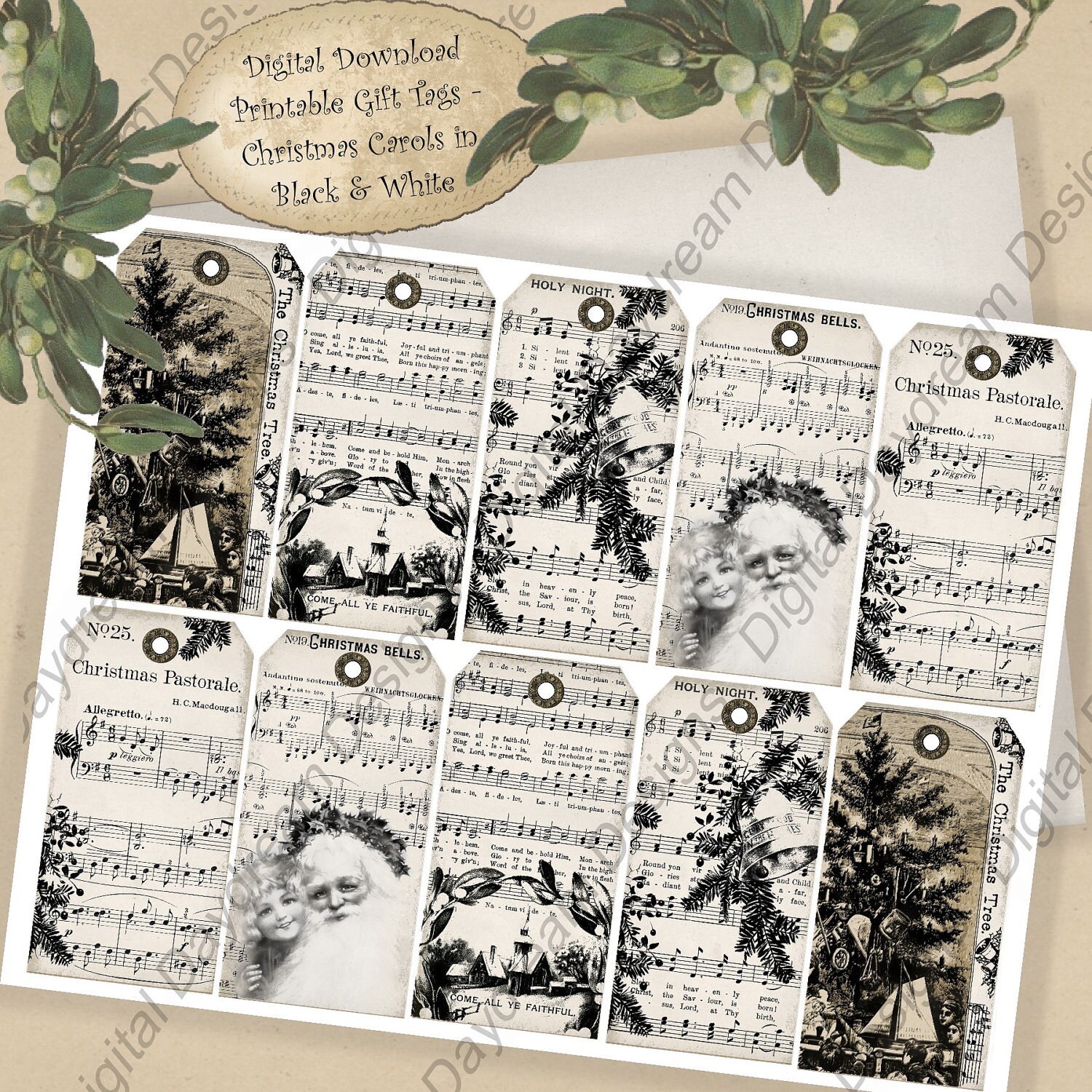 Instant Download Digital Printable Gift Tag Set Christmas Carols in ...