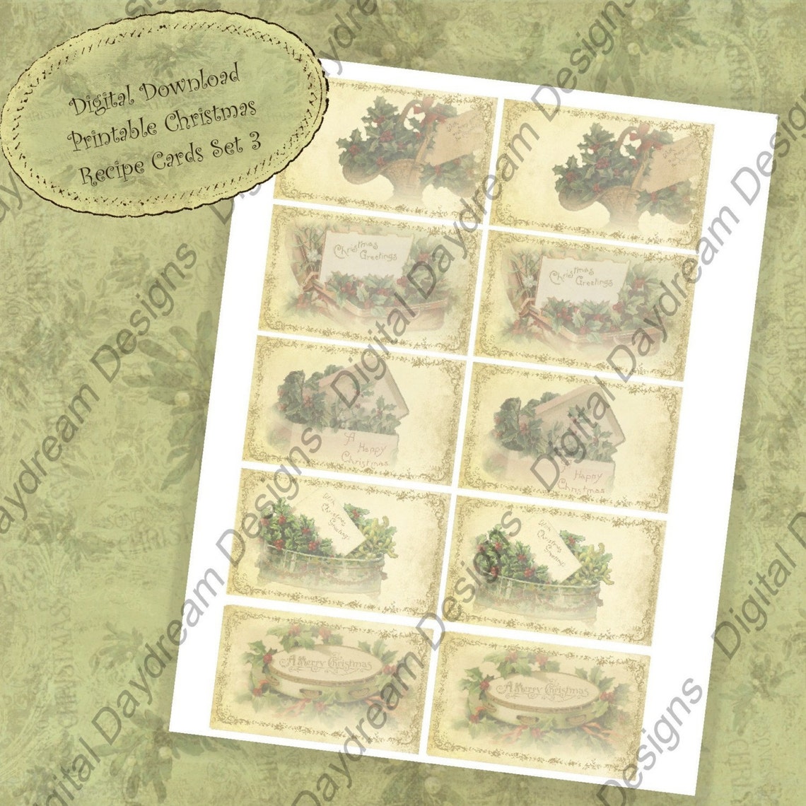 Printable Recipe Card Kit Gift Tag Set Christmas Set 3 - Etsy