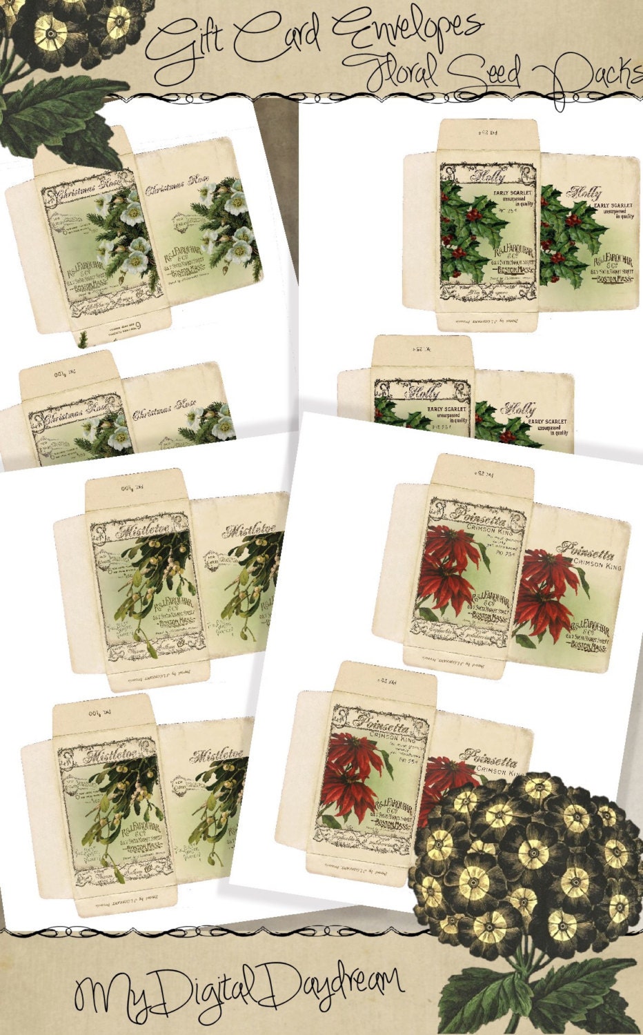 Printable Holiday Gift Card Envelopes Set Vintage Christmas - Etsy