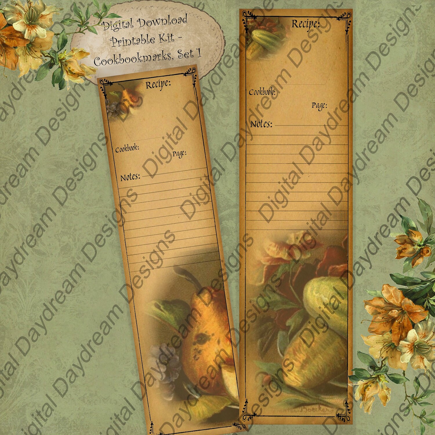 Printable Bookmark Set Digital Download DIY Kit Cook's Gift Bookmarks ...