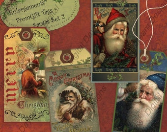 Instant Digital Download Collage Sheet Holiday Christmas Gift Tag Hang Tag Set - Christmas, Santa Set 2