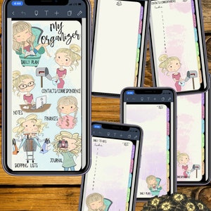 Hyperlinked Digital Tabbed Cute Girls Organizers Complete Set for iPhone, PDF, use in any notetaking app image 5