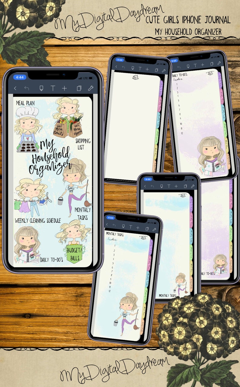 Hyperlinked Digital Tabbed Cute Girls Organizers Complete Set for iPhone, PDF, use in any notetaking app image 2