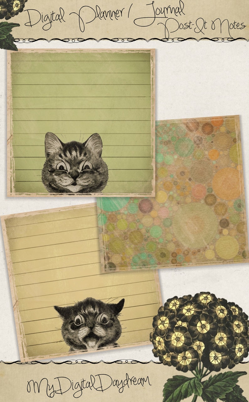 Digital Planner and Journal Stickie Notes Louis Wain Cats image 2