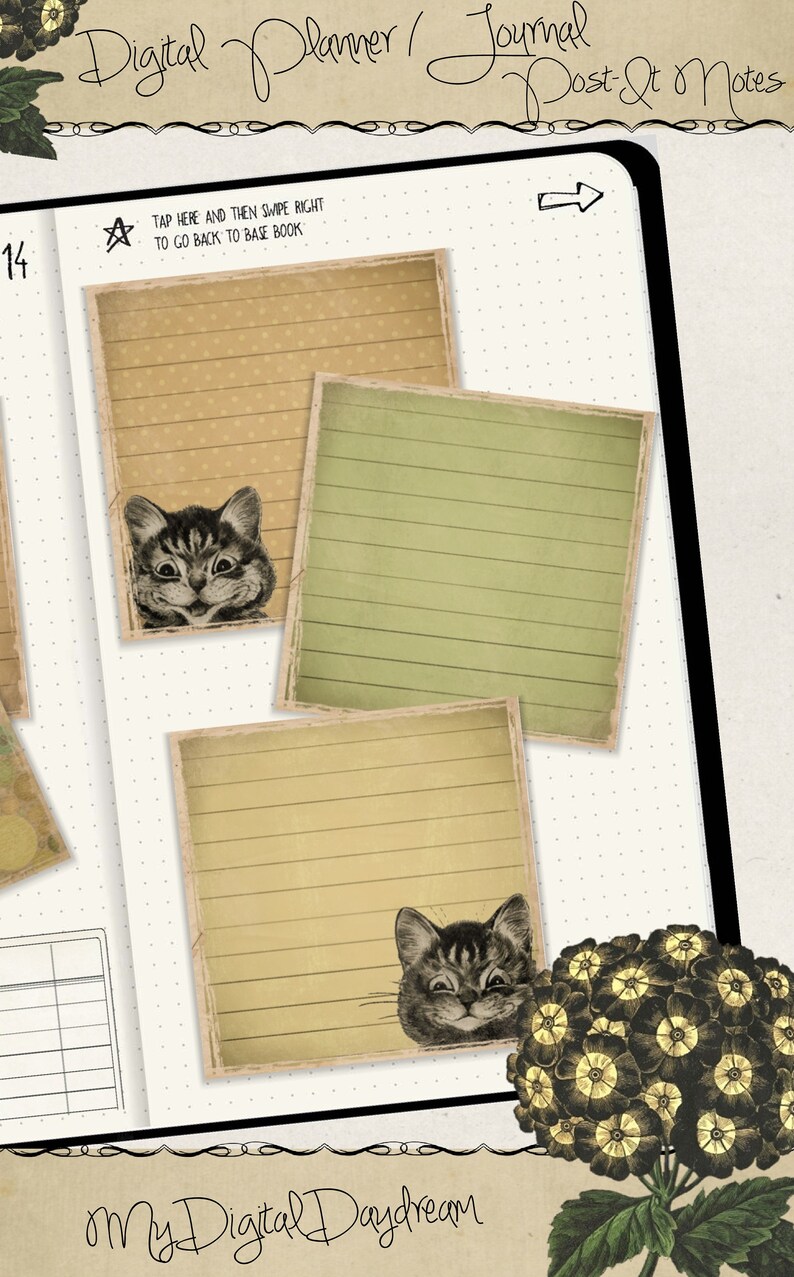 Digital Planner and Journal Stickie Notes Louis Wain Cats image 5