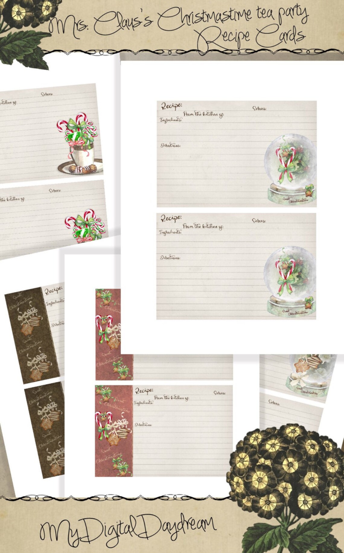 4x6 Holiday Printable Christmas Recipe Card Set Mrs - Etsy