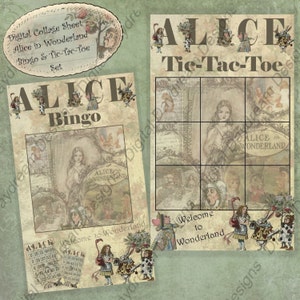 60-Card Printable Bingo Game Alice In Wonderland Instant Download Includes Tic-Tac-Toe game set image 2