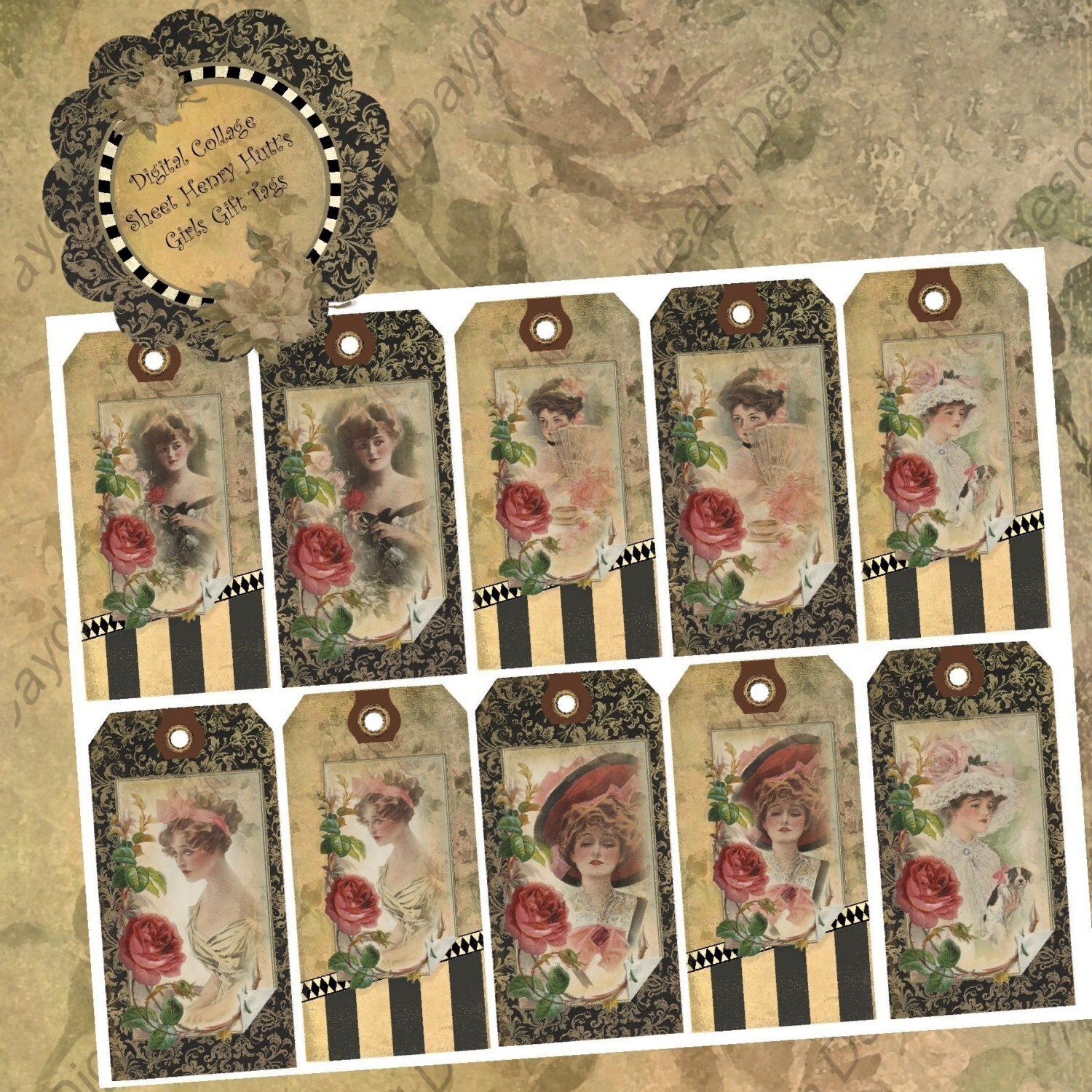 Instant Download Digital Printable Collage Sheet Gift Tag Set - Henry ...