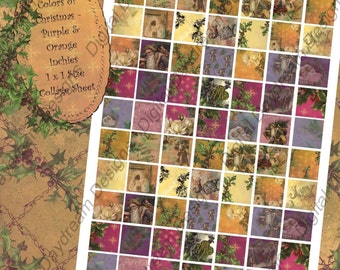 Instant Download Digital Collage Sheet 1 x 1 Inchies size - Christmas, Colors of Christmas Oranges and Purples