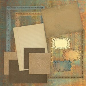 Instant Download Digital Scrapbooking Papers and Elements Kit - Peachy Blues
