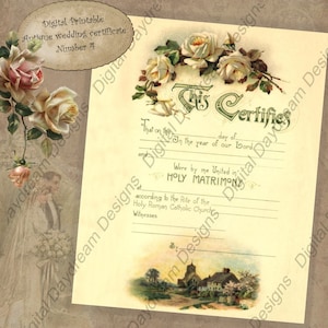 Hochzeitsgeschenk druckbare Hochzeitsurkunde Heiratsurkunde Sofortiger Download Nr. 4 Vintage viktorianische Hochzeit DIY Hochzeit Andenken