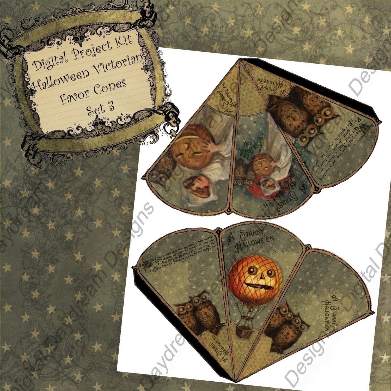 Instant Download Digital Printable Halloween Victorian Favor Cone Kit ...