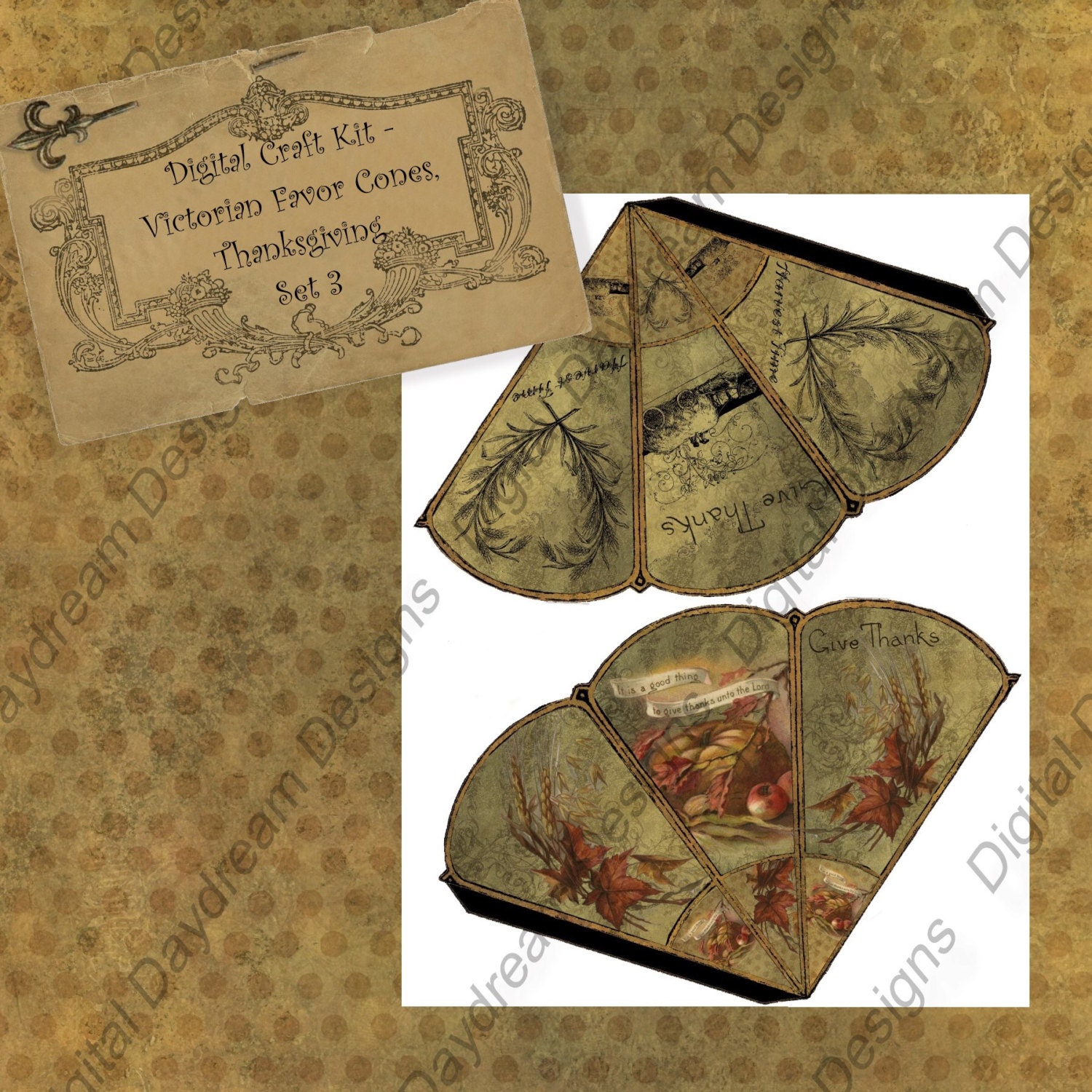 Instant Download Digital Printable Thanksgiving Victorian Favor Cone ...