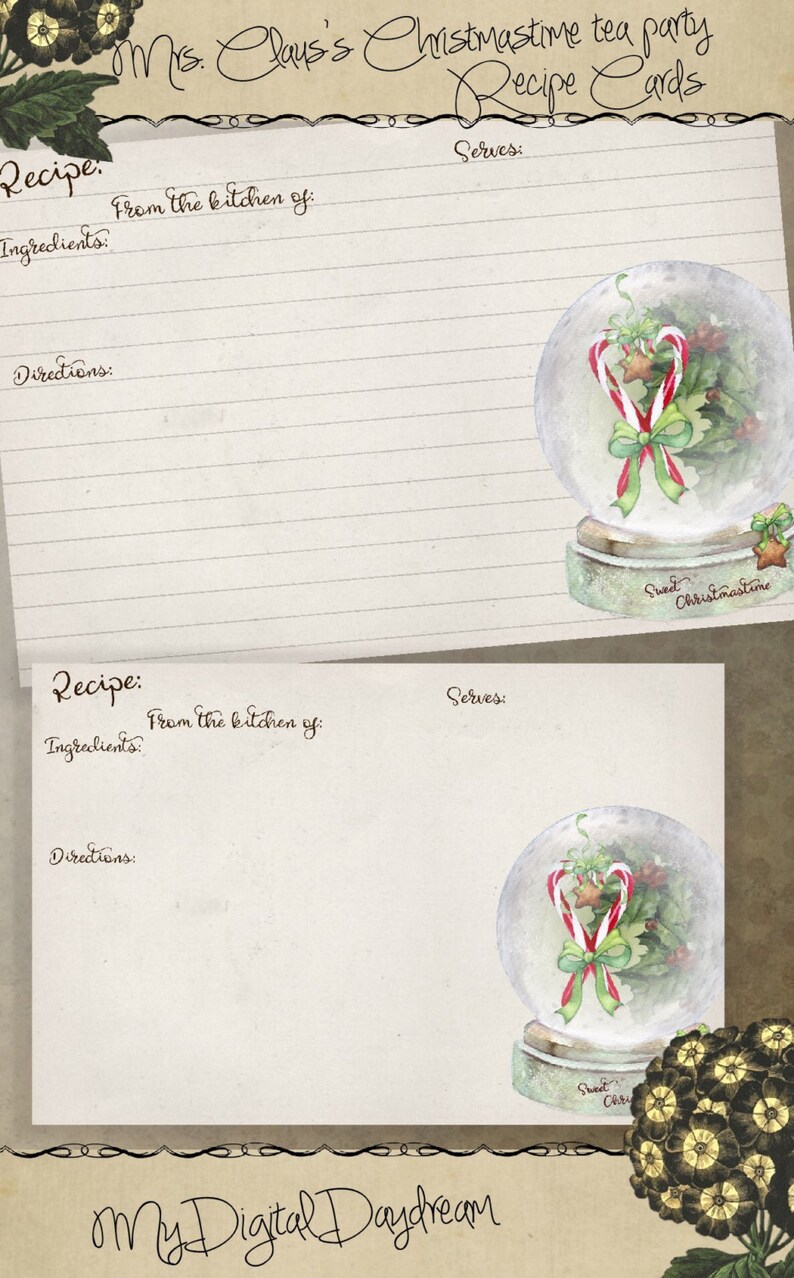 4x6 Holiday Printable Christmas Recipe Card Set Mrs - Etsy