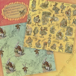 Instant Download digitale Scrapbooking papier afdrukbare Alice In Wonderland Printables Overlay en achtergrond papier Alice Pack