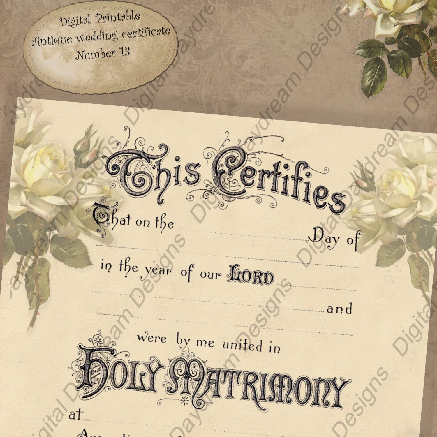 Shower Gift Printable Wedding Marriage Certificate Instant Download No ...