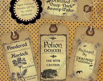 Printable Apothecary Label Gift Tag Set Digital Download Instant Download - HalloweenThe Witch's Apothecary