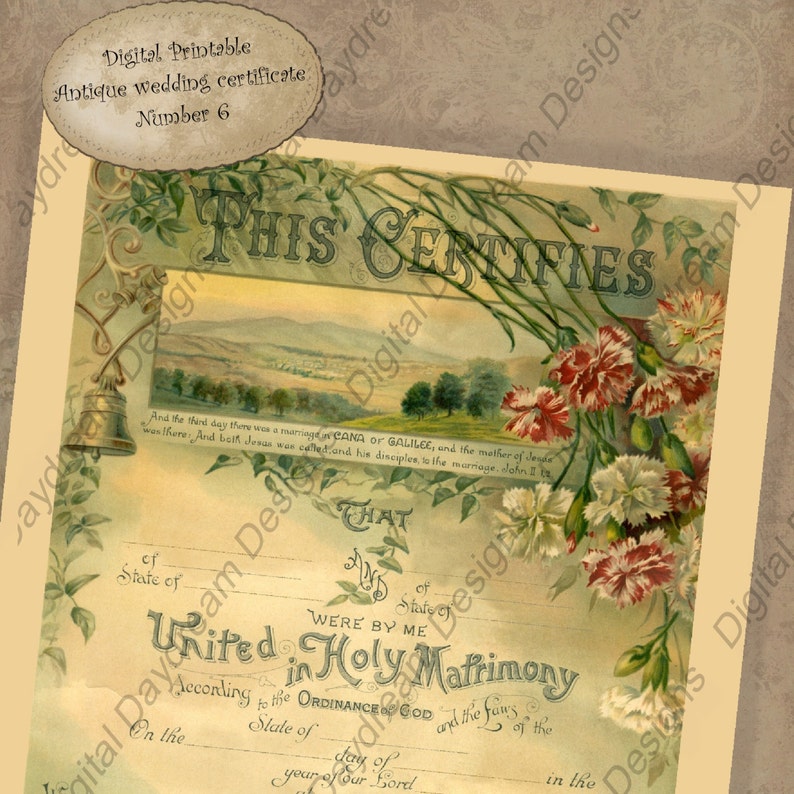 Wedding Keepsake Printable Wedding Certificate Marriage Certificate Instant Download No 6 Vintage Victorian Digital DIY Wedding Shower Gift image 2