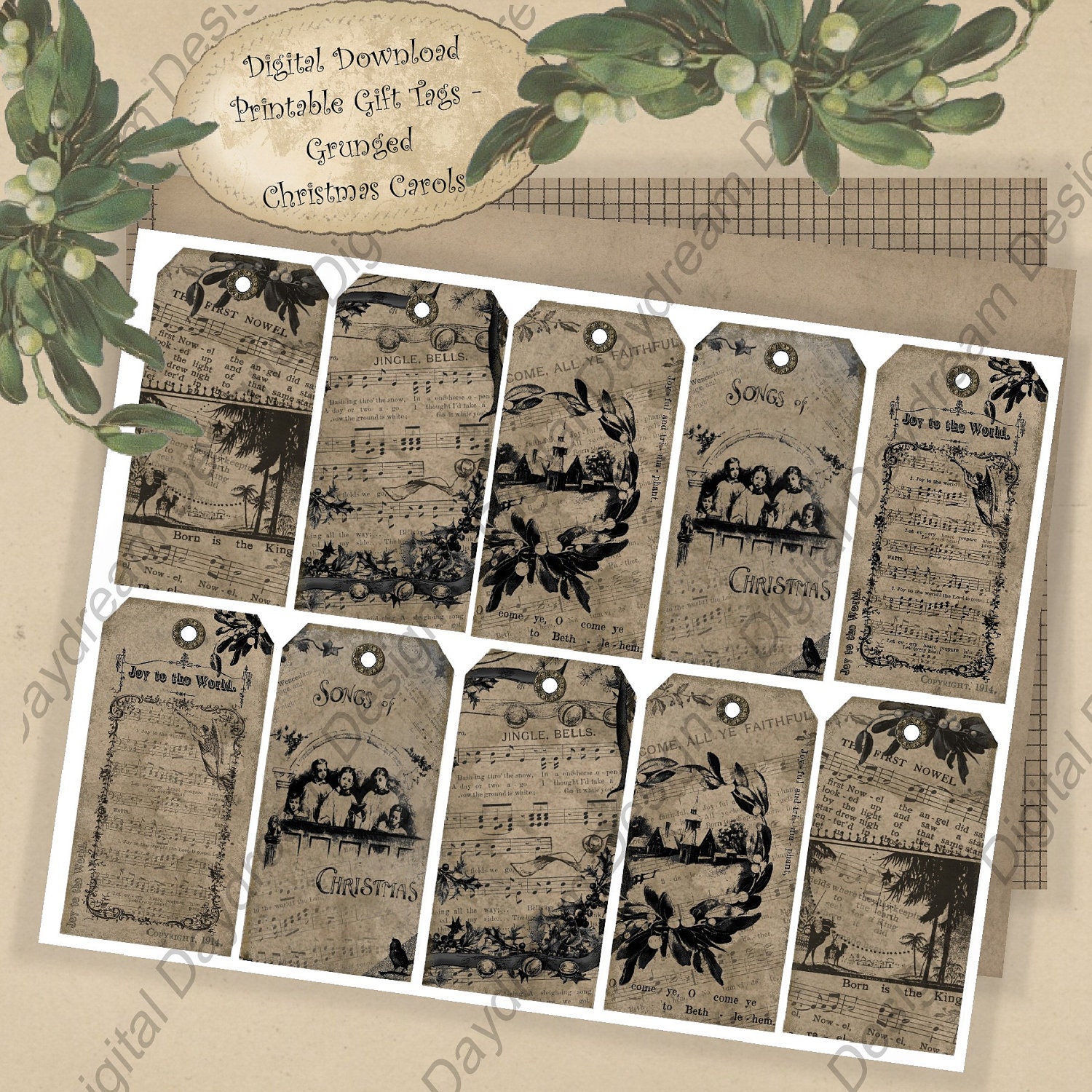Instant Download Digital Printable Gift Tag Set Grunged Christmas ...