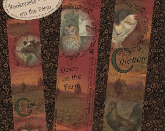 Printable Bookmarks Instant Download Digital Printable Collage Sheet - Down on the Farm, 1.5x 6 inch