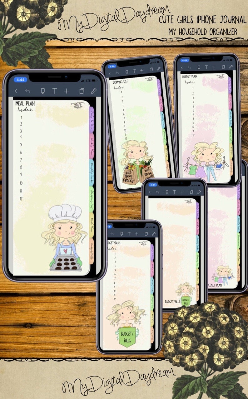 Hyperlinked Digital Tabbed Cute Girls Organizers Complete Set for iPhone, PDF, use in any notetaking app image 6