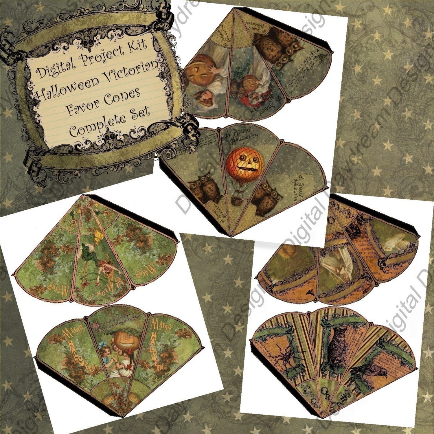 Instant Download Digital Printable Halloween Victorian Favor Cone Kit ...