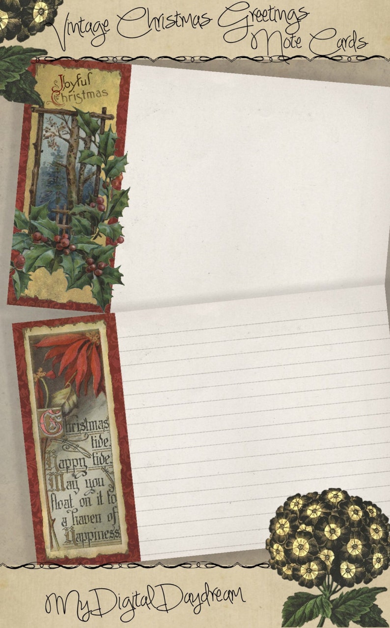 4x6 Holiday Printable Vintage Christmas Greetings Note Card Etsy