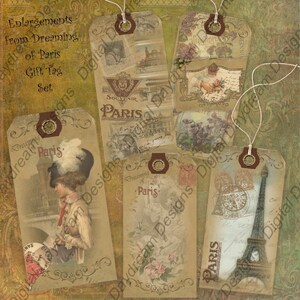 Instant Download Digital Printable Collage Sheet Gift Tag Set - Dreaming of Paris