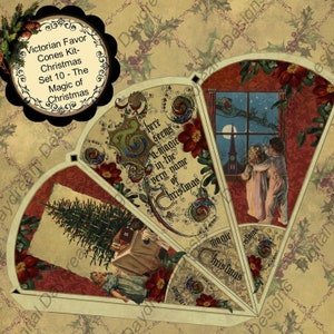 Digital Printable Christmas Victorian Favor Cone Kit Set 10 Il y a de la magie Téléchargement instantané image 2