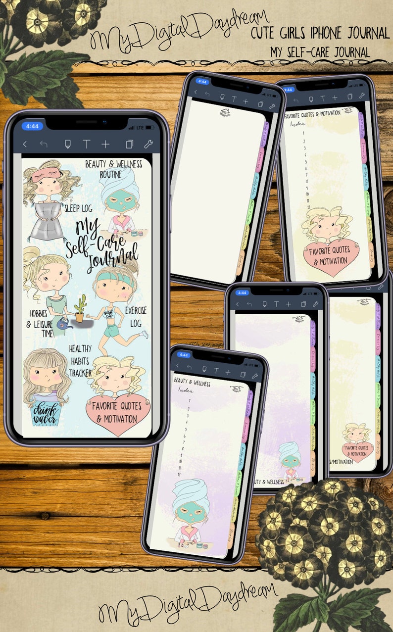 Hyperlinked Digital Tabbed Cute Girls Organizers Complete Set for iPhone, PDF, use in any notetaking app image 3