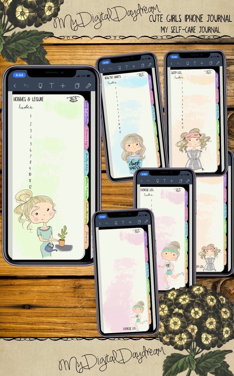 Hyperlinked Digital Tabbed Cute Girls Organizers Complete Set for iPhone, PDF, use in any notetaking app image 8