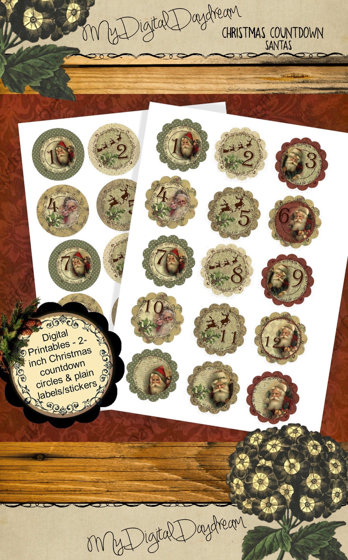 Countdown Stickers Samples Instant Download Christmas Countdown Printable Stickers Labels Cupcake ...