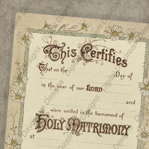 Druckbare Hochzeitsurkunde Heiratsurkunde Nr. 11 Rustikale Hochzeit Landhochzeit Gänseblümchen Digitaler Download DIY Römisch-KatholischWording