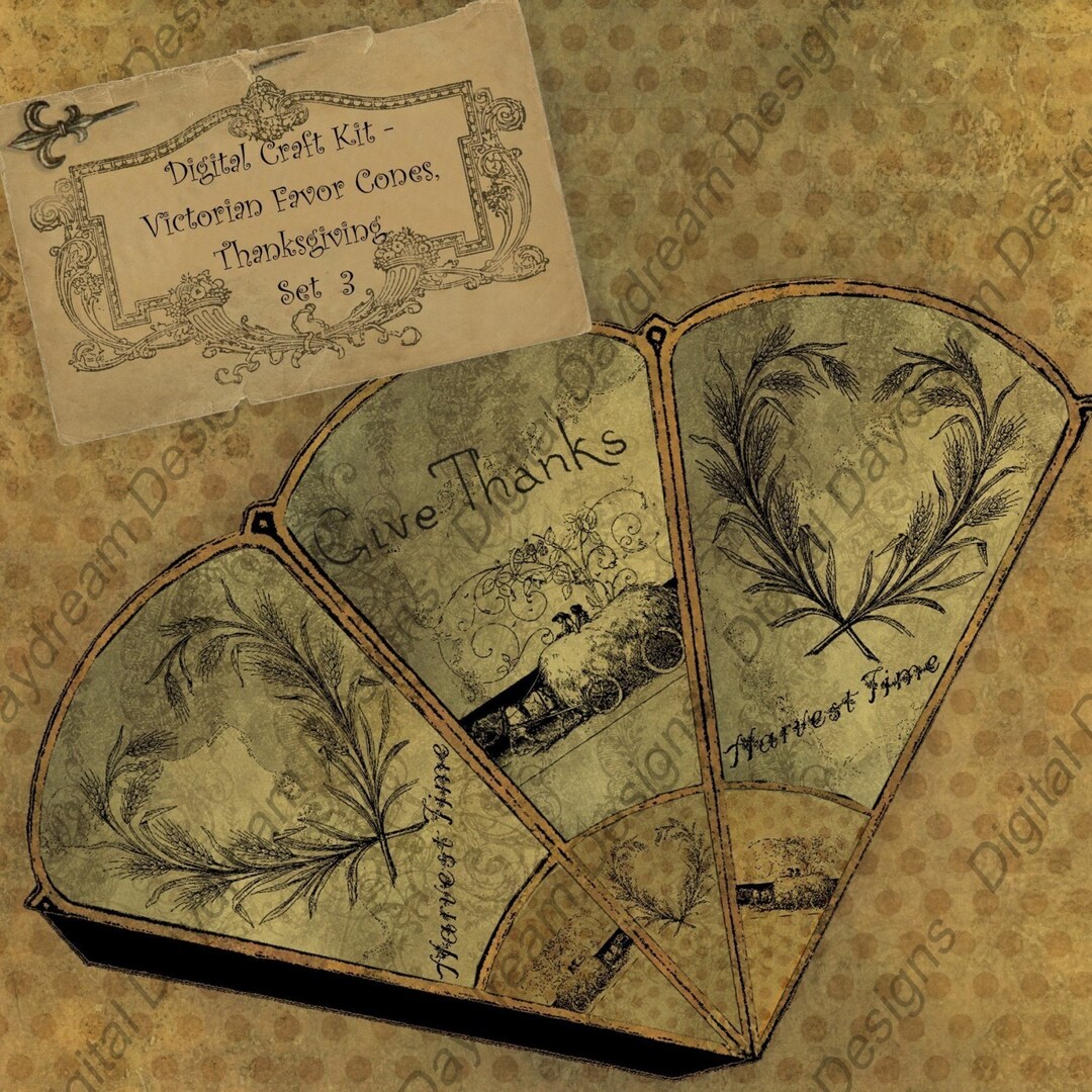 Instant Download Digital Printable Thanksgiving Victorian Favor Cone ...