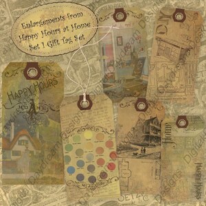 Instant Download Digitale Collage Sheet Afdrukbare Gift Tag Set - Happy Hours at Home Set 1 - Afdrukbare download