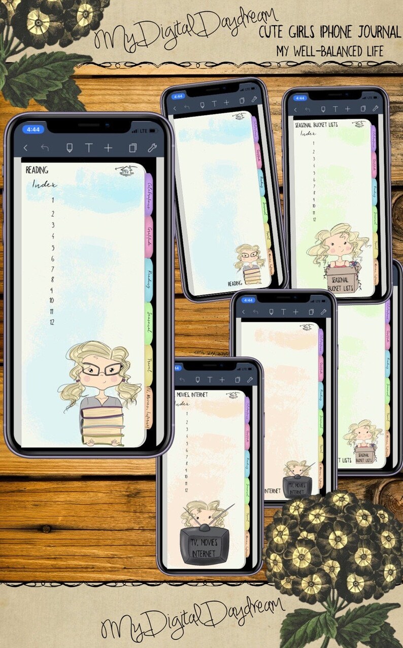Hyperlinked Digital Tabbed Cute Girls Organizers Complete Set for iPhone, PDF, use in any notetaking app image 7