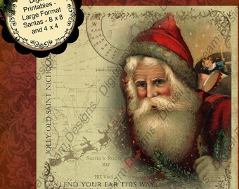 INSTANT Digital Download Printable Christmas 8 x 8 4 x 4 Collage Sheets Old World Santas Holiday Frameable For Coasters