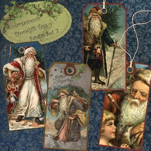 Instant Download Digital Collage Sheet DIY Printable Gift Tag Set - Christmas, Victorian Santa Set 3