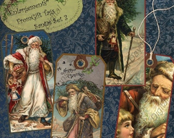 Instant Download Digital Collage Sheet DIY Printable Gift Tag Set - Christmas, Victorian Santa Set 3