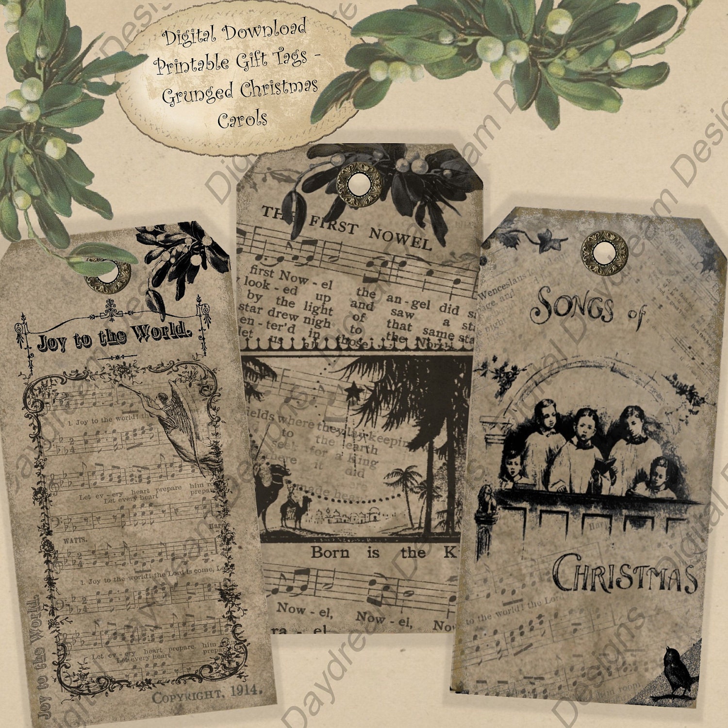 Instant Download Digital Printable Gift Tag Set Grunged Christmas ...