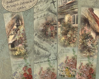 Descarga instantánea Digital imprimible English Cottage Garden Collage Sheet - Marcadores, Regalo de los amantes de los libros Regalo de los jardineros