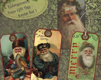 Instant Digital Download Printable Collage Sheet Gift Tag Set - Christmas, Victorian Santa Gift Tags Set 1