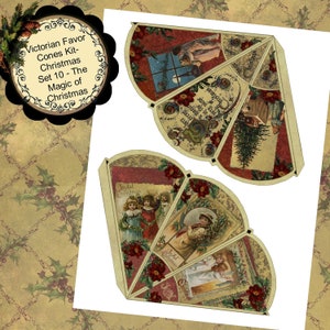 Digital Printable Christmas Victorian Favor Cone Kit Set 10 Il y a de la magie Téléchargement instantané image 4