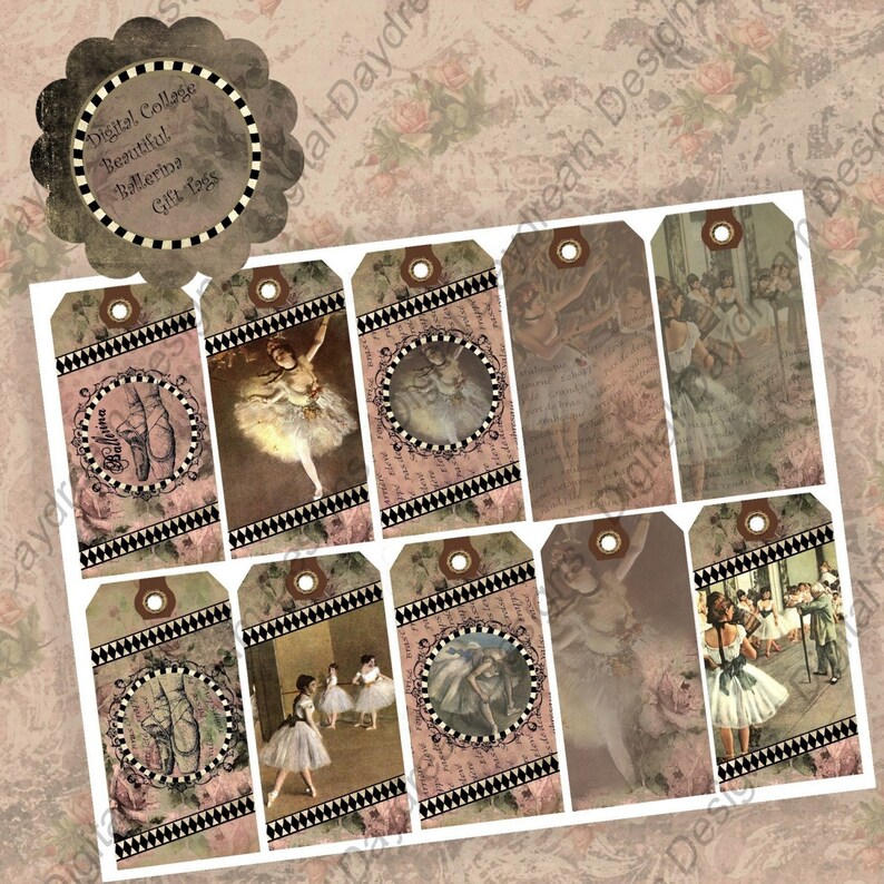 Instant Download Digital Printable Gift Tag Set Beautiful Ballerina ...
