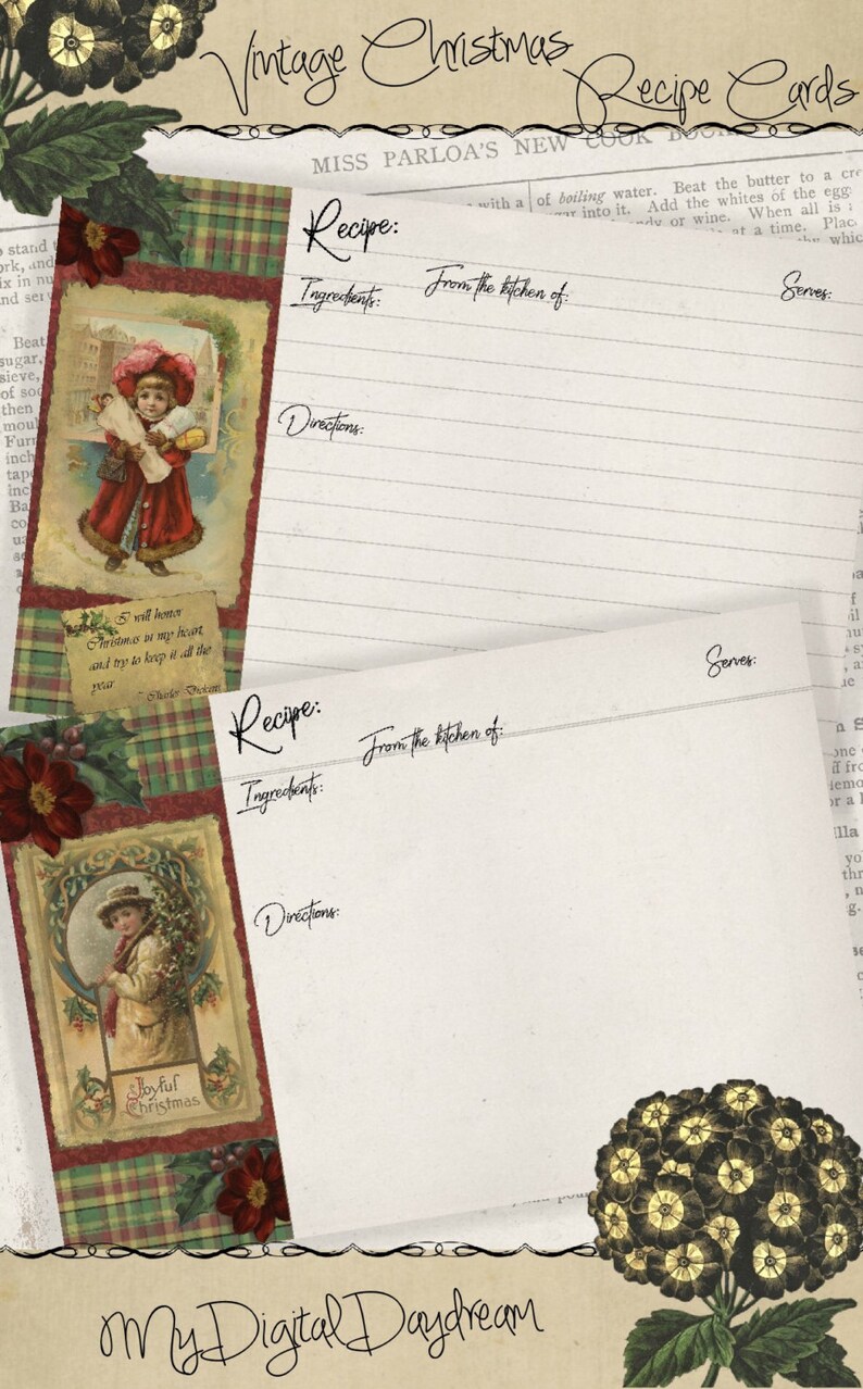 4x6 Holiday Printable Vintage Christmas Recipe Card Set Gifts - Etsy
