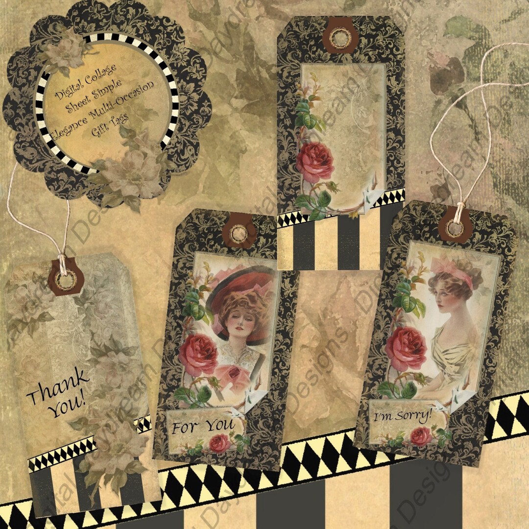 Instant Download Digital Printable Collage Sheet Gift Tag Set - Simple ...
