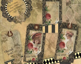 Instant Download Digital Printable Collage Sheet Gift Tag Set - Simple Elegance Miscellaneous Occasion Gift Tags