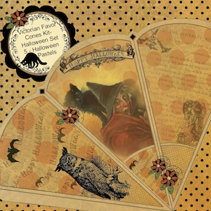 Printable Halloween Party Pastel Polkadots Victorian Favor Cone Set 5 Instant Download